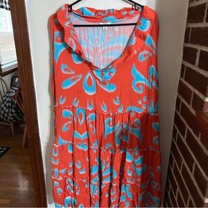 Crown & Ivy Size 2x Orange and Blue Sleeveless Dress
